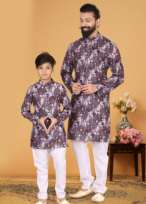 2 Pc Purple Cotton Father And Son Combo Set