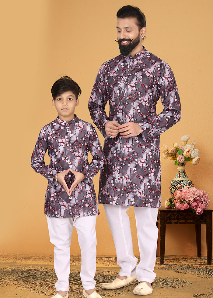 2 Pc Purple Cotton Father And Son Combo Set