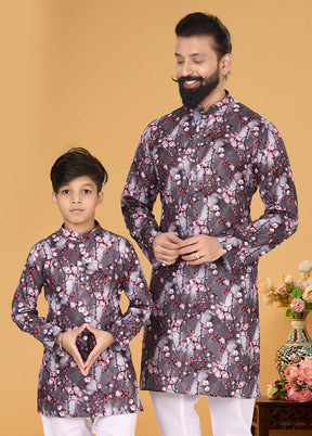 2 Pc Purple Cotton Father And Son Combo Set