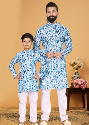 2 Pc Blue Cotton Father And Son Combo Set
