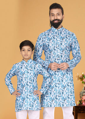 2 Pc Blue Cotton Father And Son Combo Set