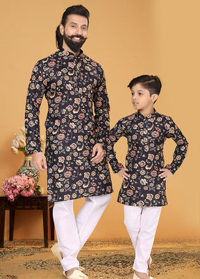 2 Pc Black Cotton Father And Son Combo Set