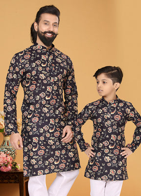 2 Pc Black Cotton Father And Son Combo Set