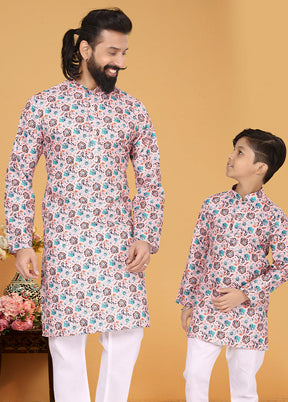2 Pc Pink Cotton Father And Son Combo Set