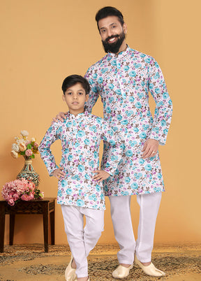 2 Pc White Cotton Father And Son Combo Set