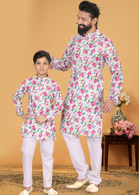 2 Pc White Cotton Father And Son Combo Set