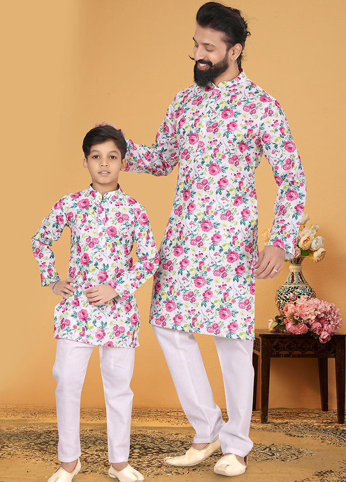 2 Pc White Cotton Father And Son Combo Set