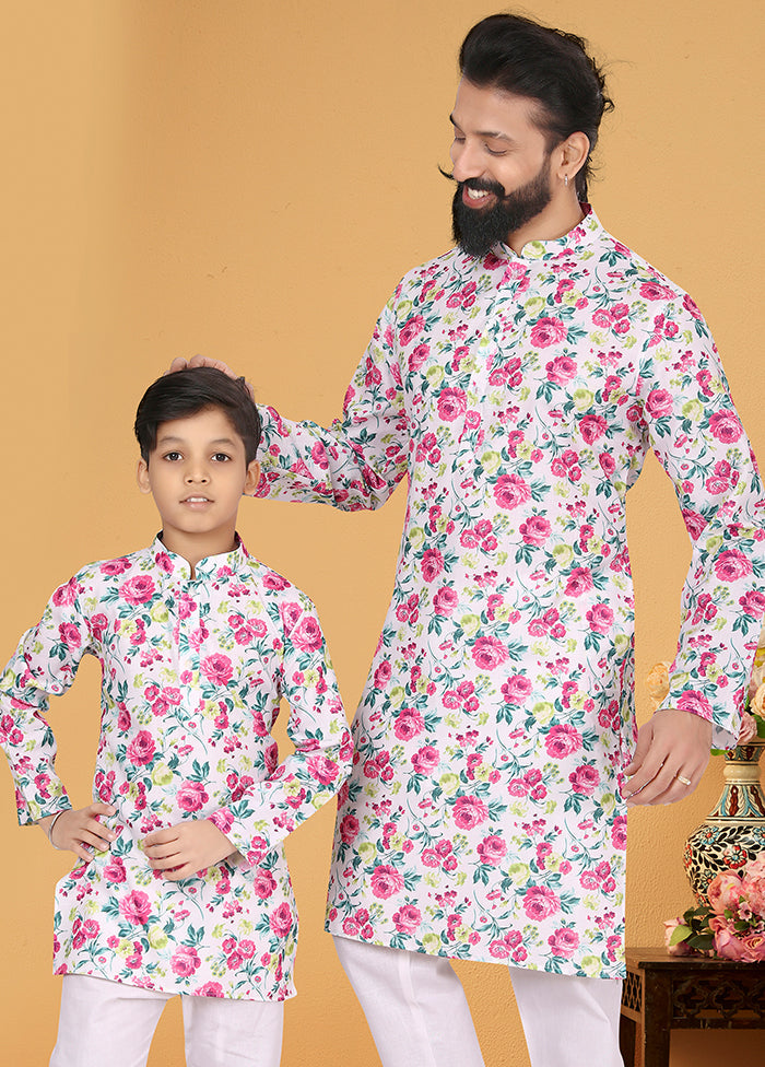 2 Pc White Cotton Father And Son Combo Set