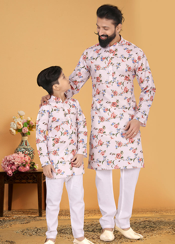 2 Pc Pink Cotton Father And Son Combo Set