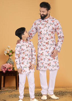 2 Pc Pink Cotton Father And Son Combo Set