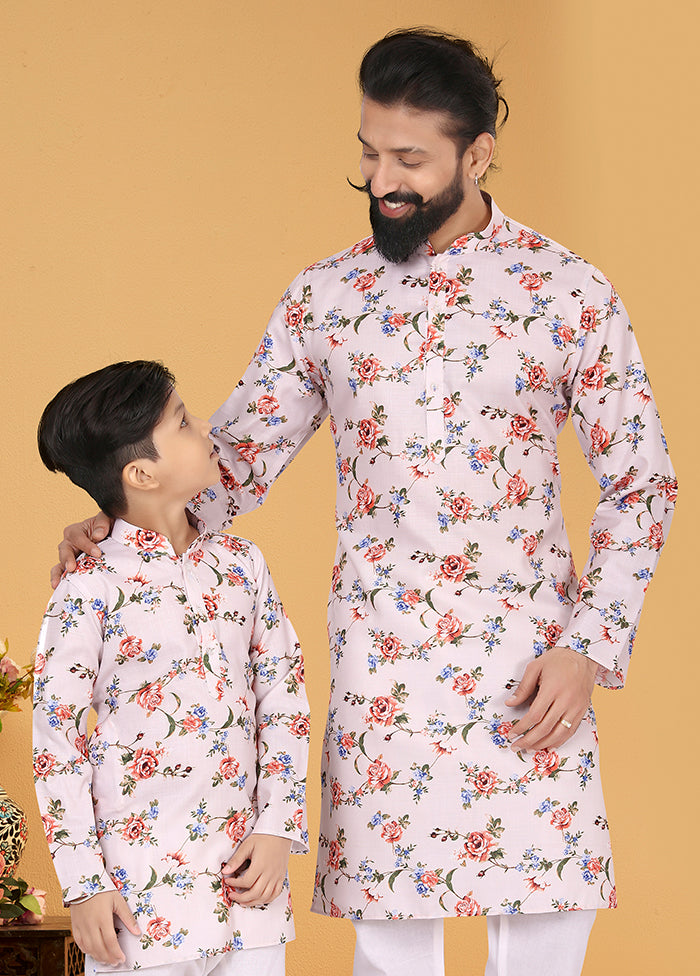 2 Pc Pink Cotton Father And Son Combo Set