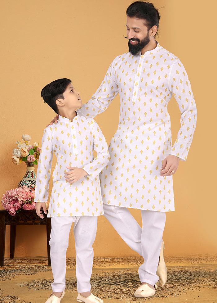 2 Pc White Cotton Father And Son Combo Set