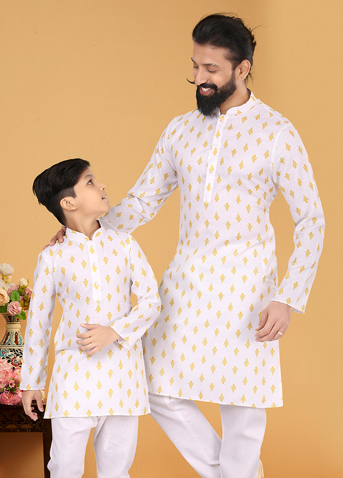 2 Pc White Cotton Father And Son Combo Set