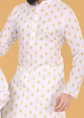 2 Pc White Cotton Father And Son Combo Set