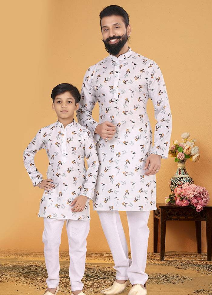 2 Pc White Cotton Father And Son Combo Set