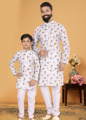 2 Pc White Cotton Father And Son Combo Set