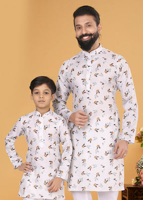 2 Pc White Cotton Father And Son Combo Set