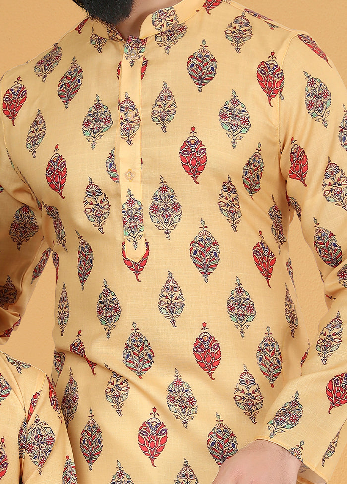 2 Pc Yellow Cotton Father And Son Combo Set