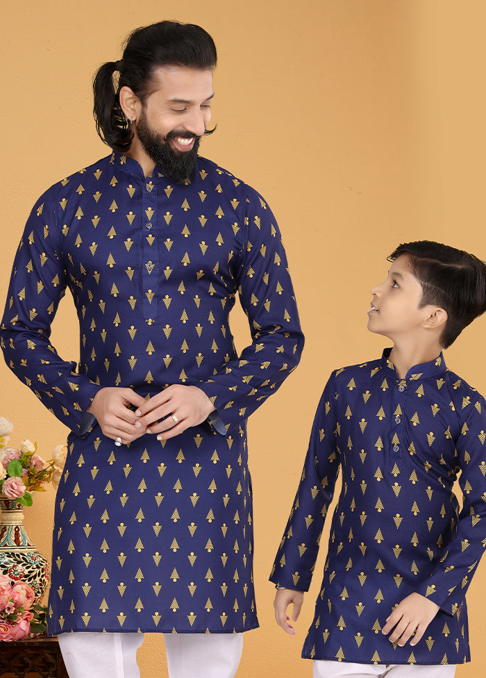 2 Pc Blue Cotton Father And Son Combo Set