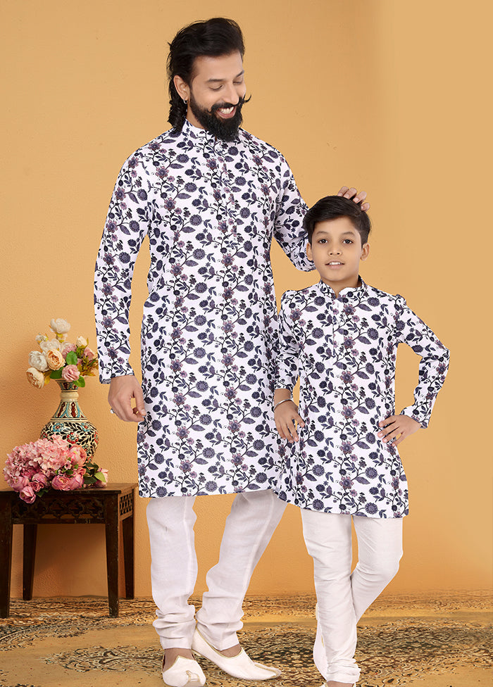 2 Pc White Cotton Father And Son Combo Set