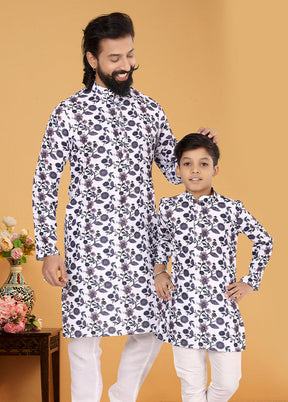 2 Pc White Cotton Father And Son Combo Set