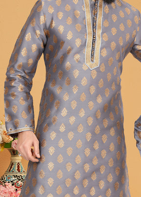 2 Pc Grey Silk Father And Son Combo Set