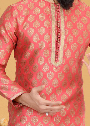 2 Pc Pink Silk Father And Son Combo Set