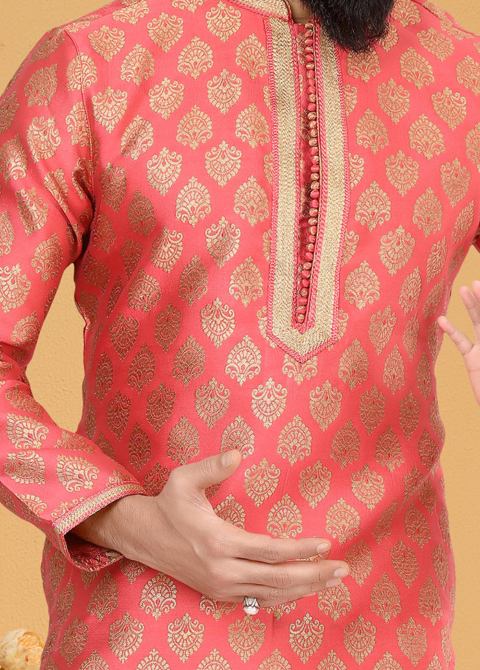 2 Pc Pink Silk Father And Son Combo Set