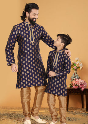 2 Pc Blue Silk Father And Son Combo Set