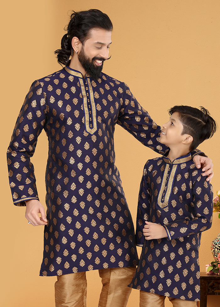 2 Pc Blue Silk Father And Son Combo Set