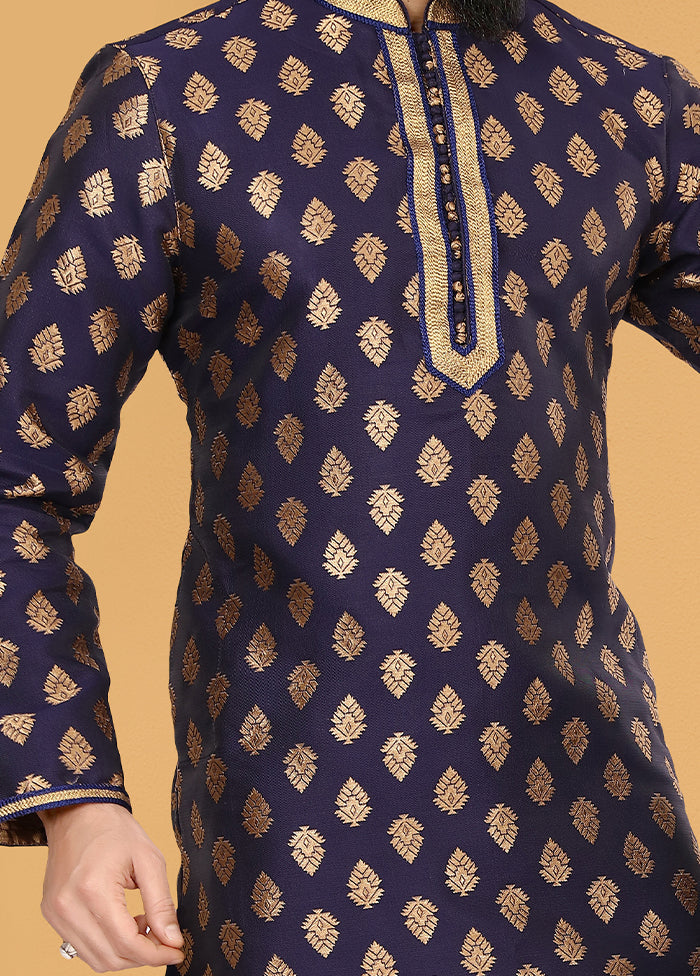 2 Pc Blue Silk Father And Son Combo Set