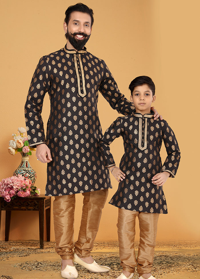 2 Pc Black Silk Father And Son Combo Set