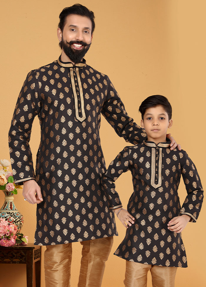 2 Pc Black Silk Father And Son Combo Set