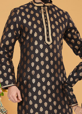 2 Pc Black Silk Father And Son Combo Set