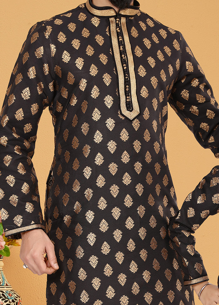 2 Pc Black Silk Father And Son Combo Set