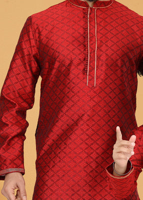 2 Pc Red Silk Father And Son Combo Set