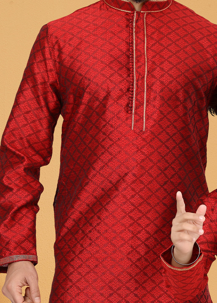 2 Pc Red Silk Father And Son Combo Set