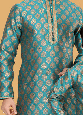 2 Pc Blue Silk Father And Son Combo Set