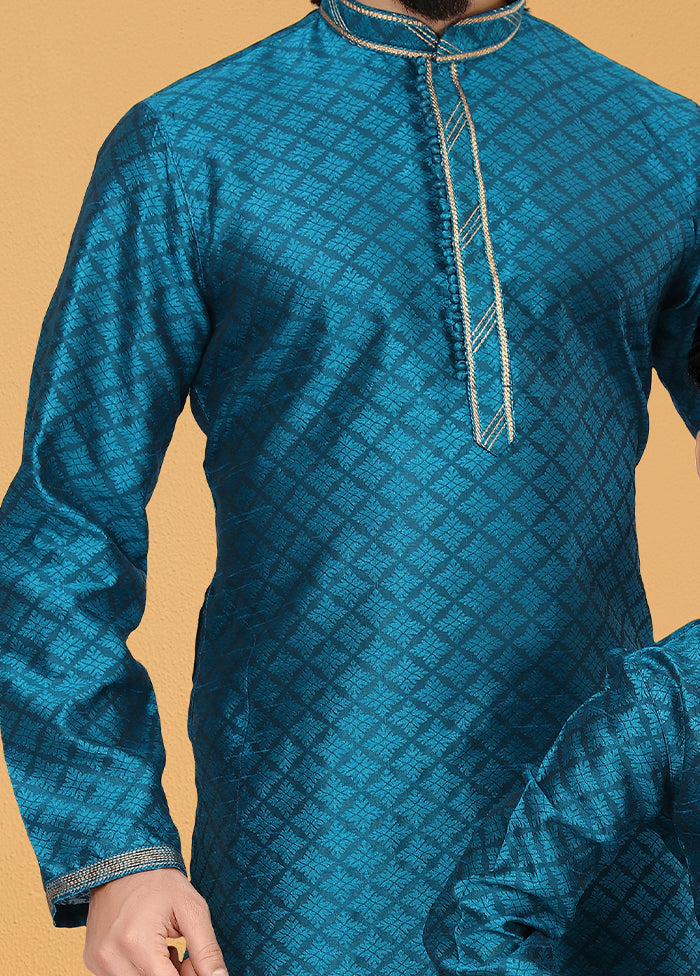 2 Pc Blue Silk Father And Son Combo Set