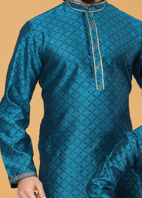 2 Pc Blue Silk Father And Son Combo Set