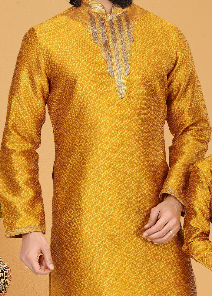 2 Pc Yellow Silk Father And Son Combo Set