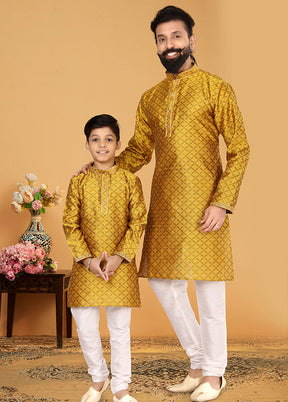 2 Pc Yellow Silk Father And Son Combo Set