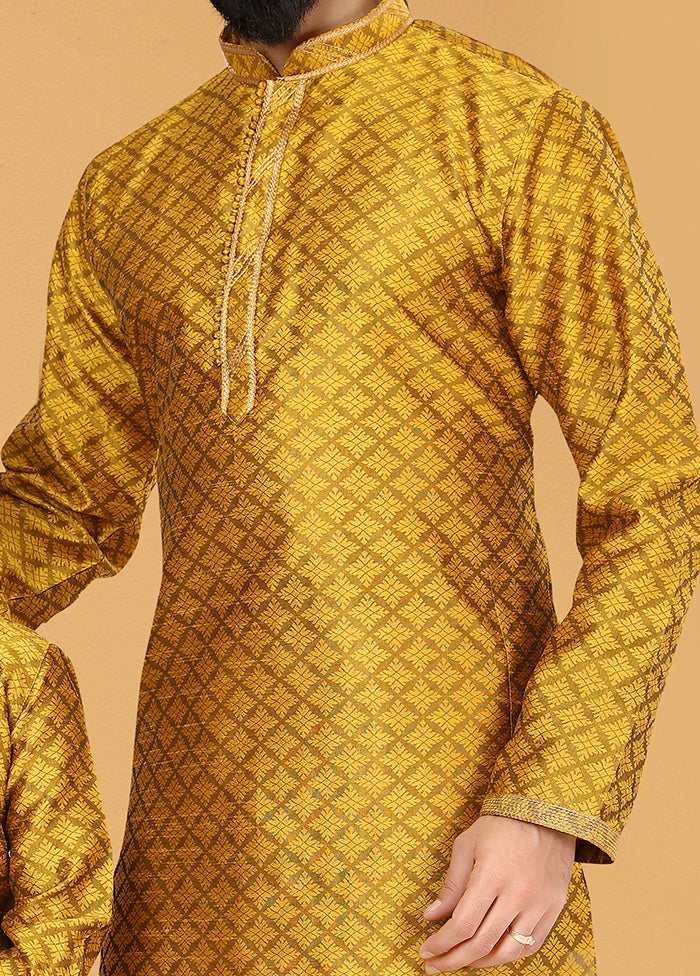 2 Pc Yellow Silk Father And Son Combo Set