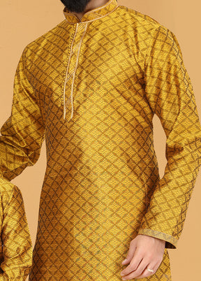2 Pc Yellow Silk Father And Son Combo Set