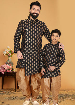 2 Pc Black Silk Father And Son Combo Set