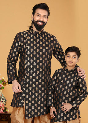 2 Pc Black Silk Father And Son Combo Set