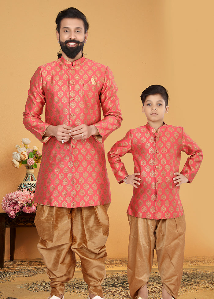 2 Pc Pink Silk Father And Son Combo Set