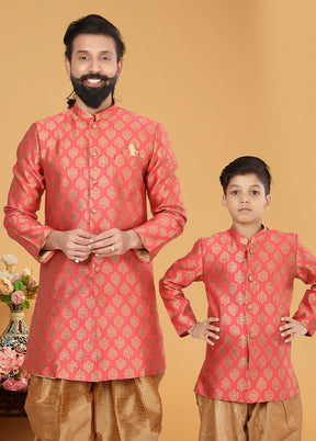 2 Pc Pink Silk Father And Son Combo Set