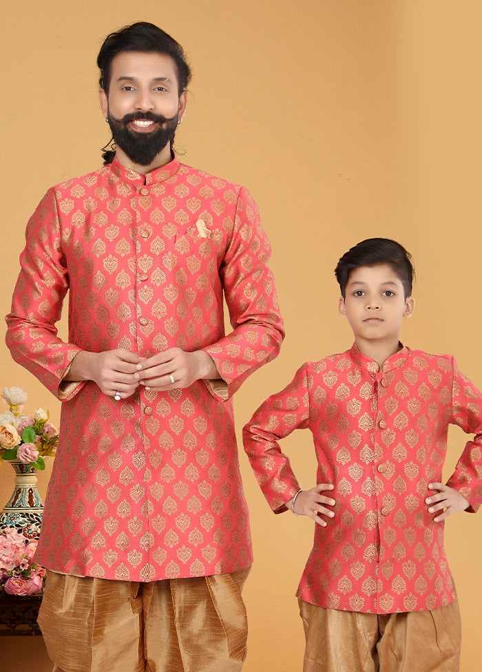 2 Pc Pink Silk Father And Son Combo Set
