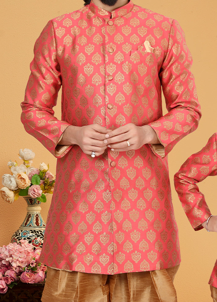 2 Pc Pink Silk Father And Son Combo Set